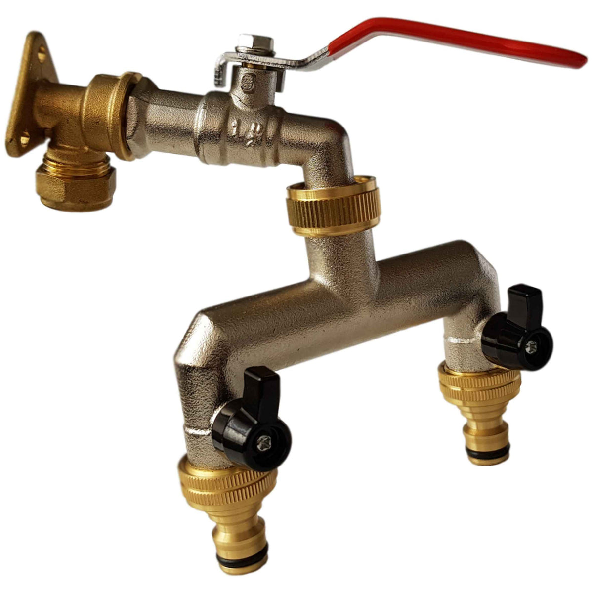 15mm Copper Wall Tap Kit – Lever Tap & Twin Quick Outlets; supplied product shown.