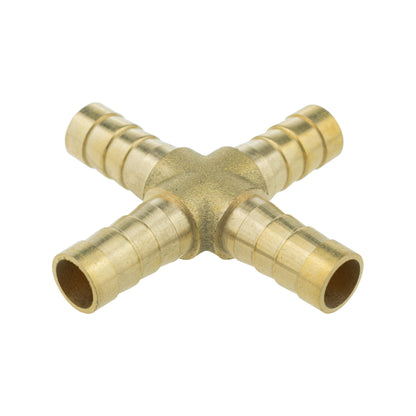 Brass 4-Way Cross Hose Connector – 8mm Barbs