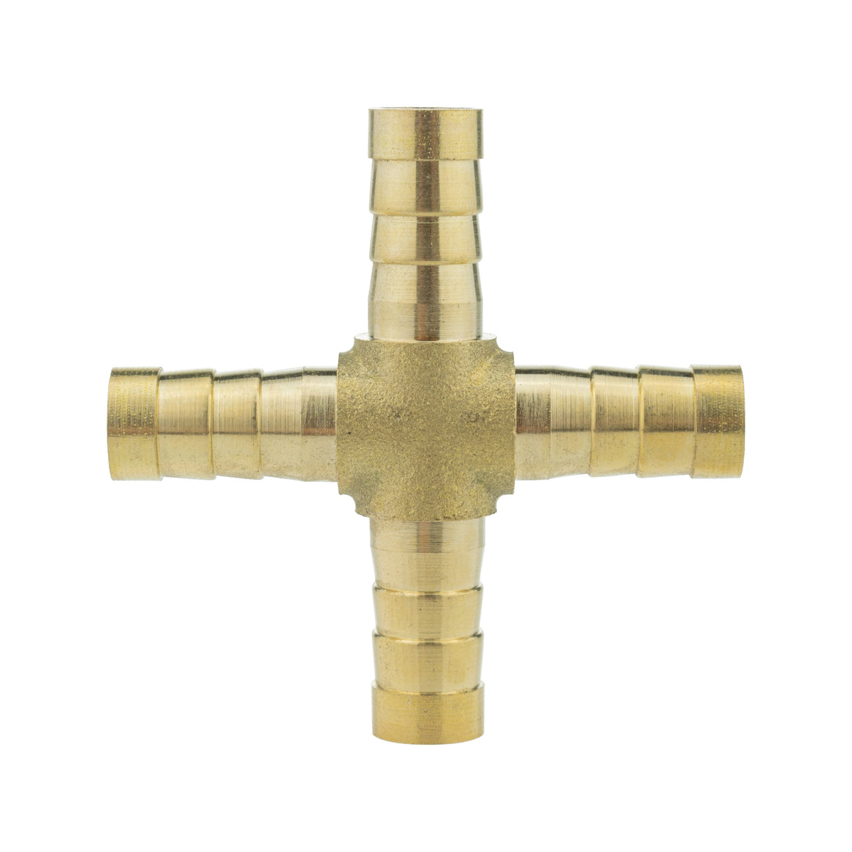 Brass 4-Way Cross Hose Connector – 8mm Barbs
