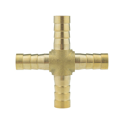 Brass 4-Way Cross Hose Connector – 8mm Barbs