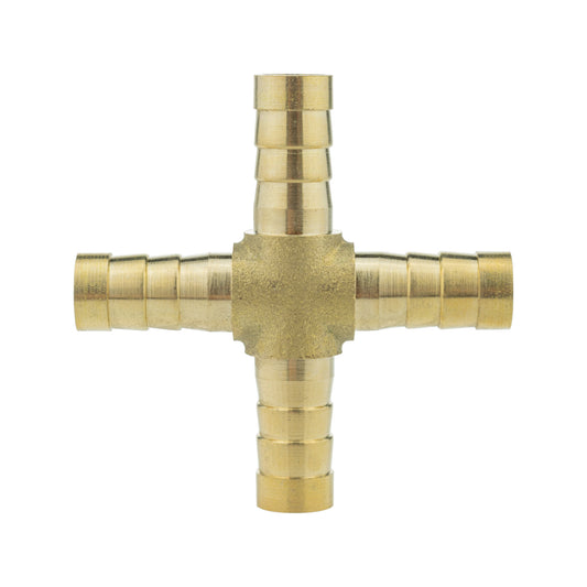Brass 4-Way Cross Hose Connector – 8mm Barbs