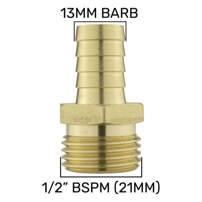 Brass Hose Tail Adapter – 13mm Barb × ½″ BSP Male