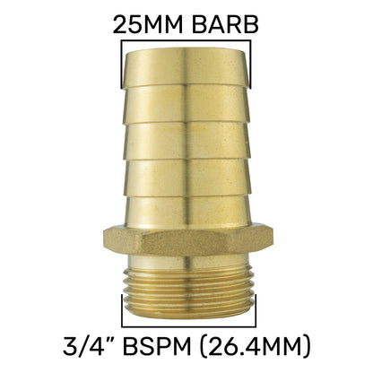 Brass Hose Tail Adapter – 25mm Barb × ¾″ BSP Male