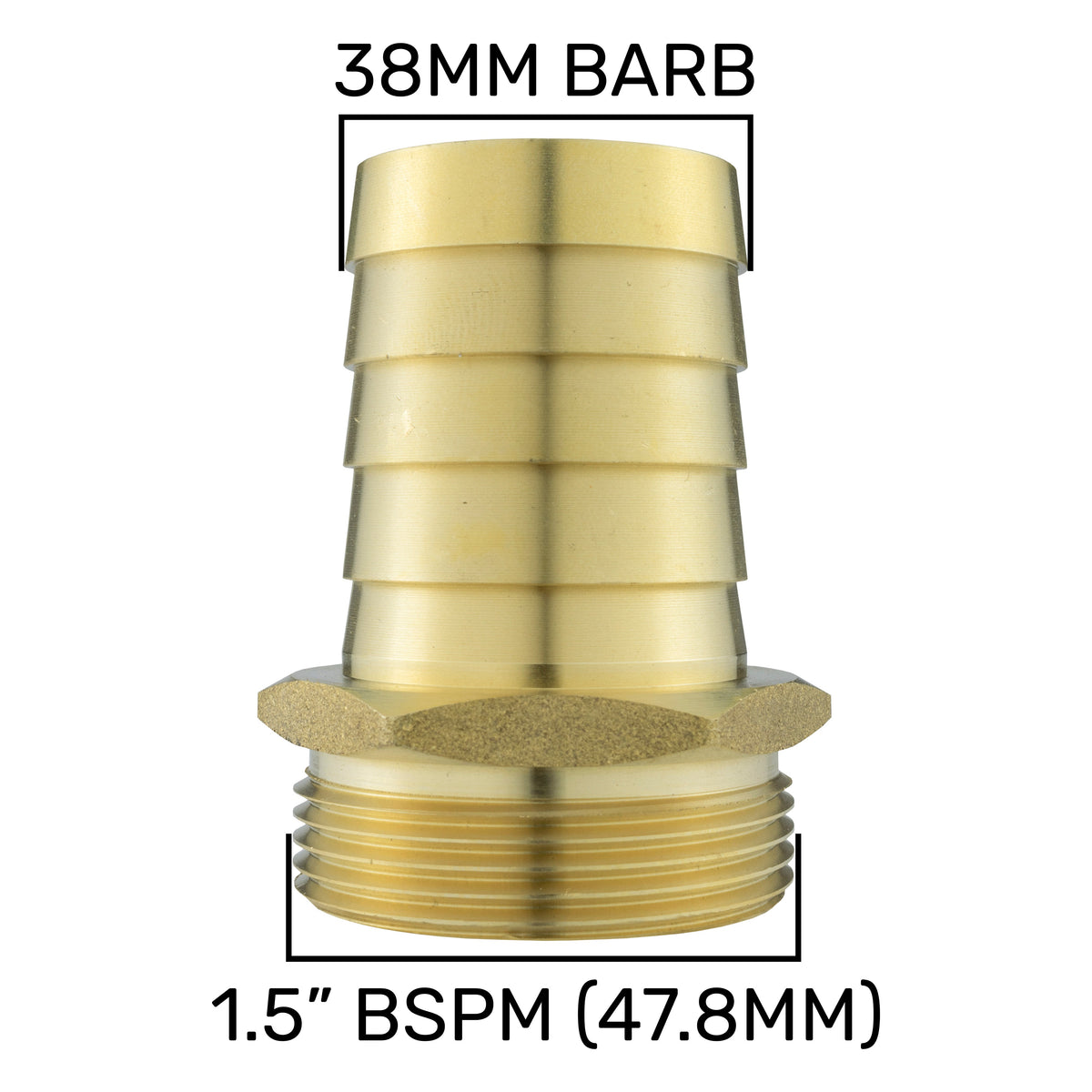 Brass Hose Tail Adapter – 38mm Barb × 1½″ BSP Male