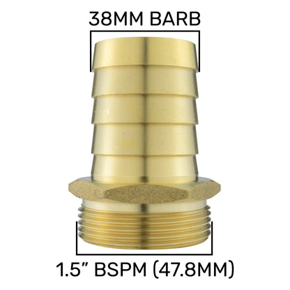 Brass Hose Tail Adapter – 38mm Barb × 1½″ BSP Male