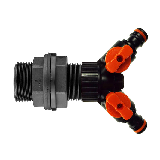1″ BSP Water Butt Kit with Two-Way Valved Hose Splitter