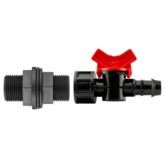¾″ BSP Water Butt Fitting with 16mm Irrigation Barb Valve