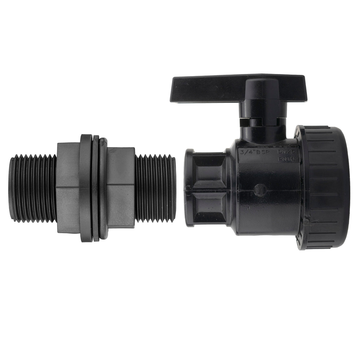 ¾″ BSP Water Butt Fitting with Full-Flow PP Union Ball Valve