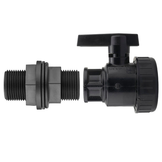 ¾″ BSP Water Butt Fitting with Full-Flow PP Union Ball Valve