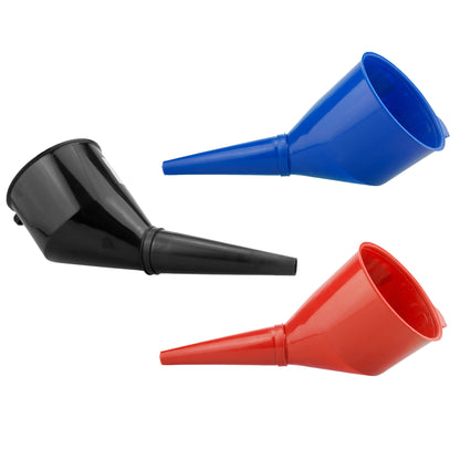 Angled Car Fuel Funnels with Filter (Black, Red & Blue)