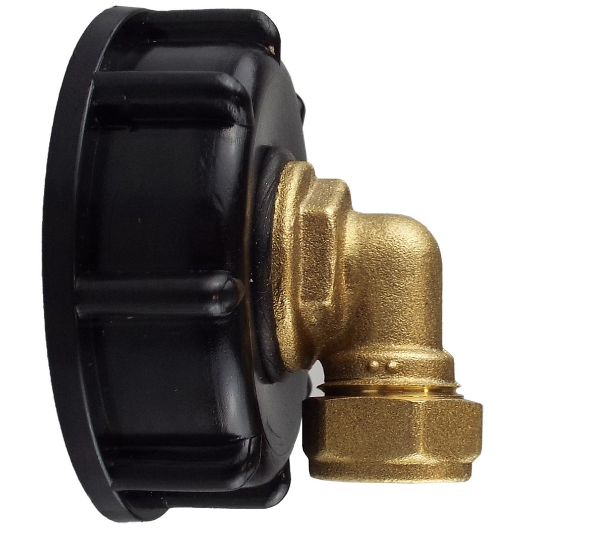 IBC S60X6 Cap – 15mm Brass Compression Elbow; supplied fittings shown.