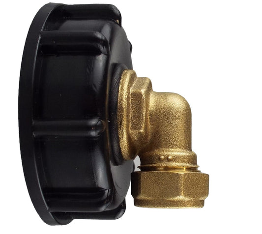 IBC S60X6 Cap – 15mm Brass Compression Elbow; supplied fittings shown.