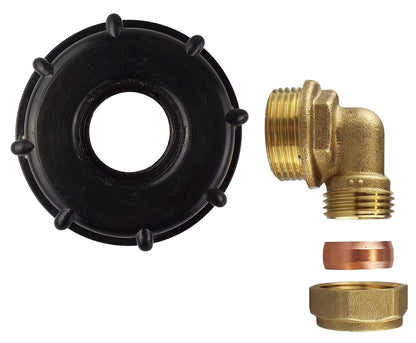 IBC S60X6 Cap – 28mm Brass Compression Elbow; supplied fittings shown.