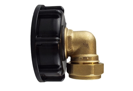 IBC S60X6 Cap – 22mm Brass Compression Elbow; supplied fittings shown.