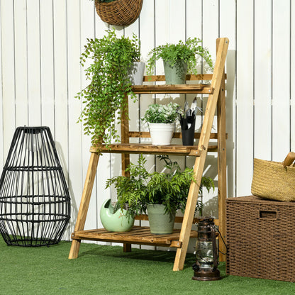 Wooden Folding Flower Pot Stand 3 Tier Garden Planter (60L x 37W x 93H cm)