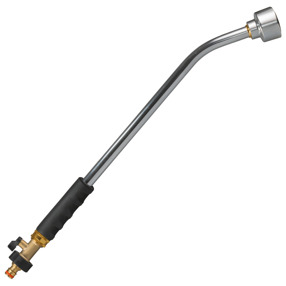 50cm aluminium watering lance with brass valve and male snap-on plug.