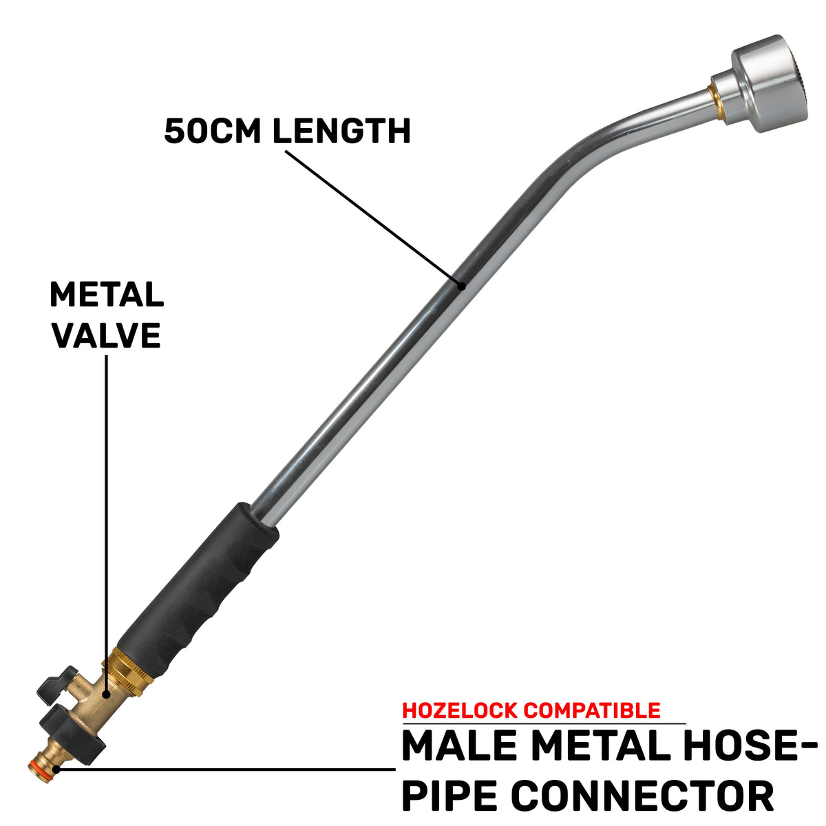 50cm Watering Lance with Brass Valve & Quick-Connect Plug