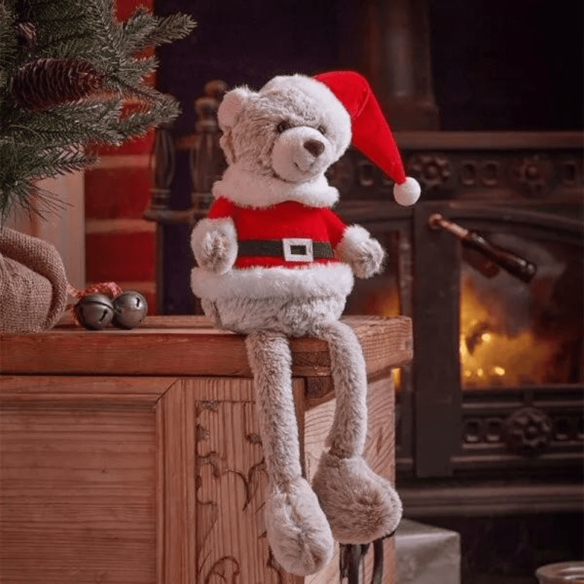 Christmas Santa Teddy Sitting Ornament Plush Festive Decoration