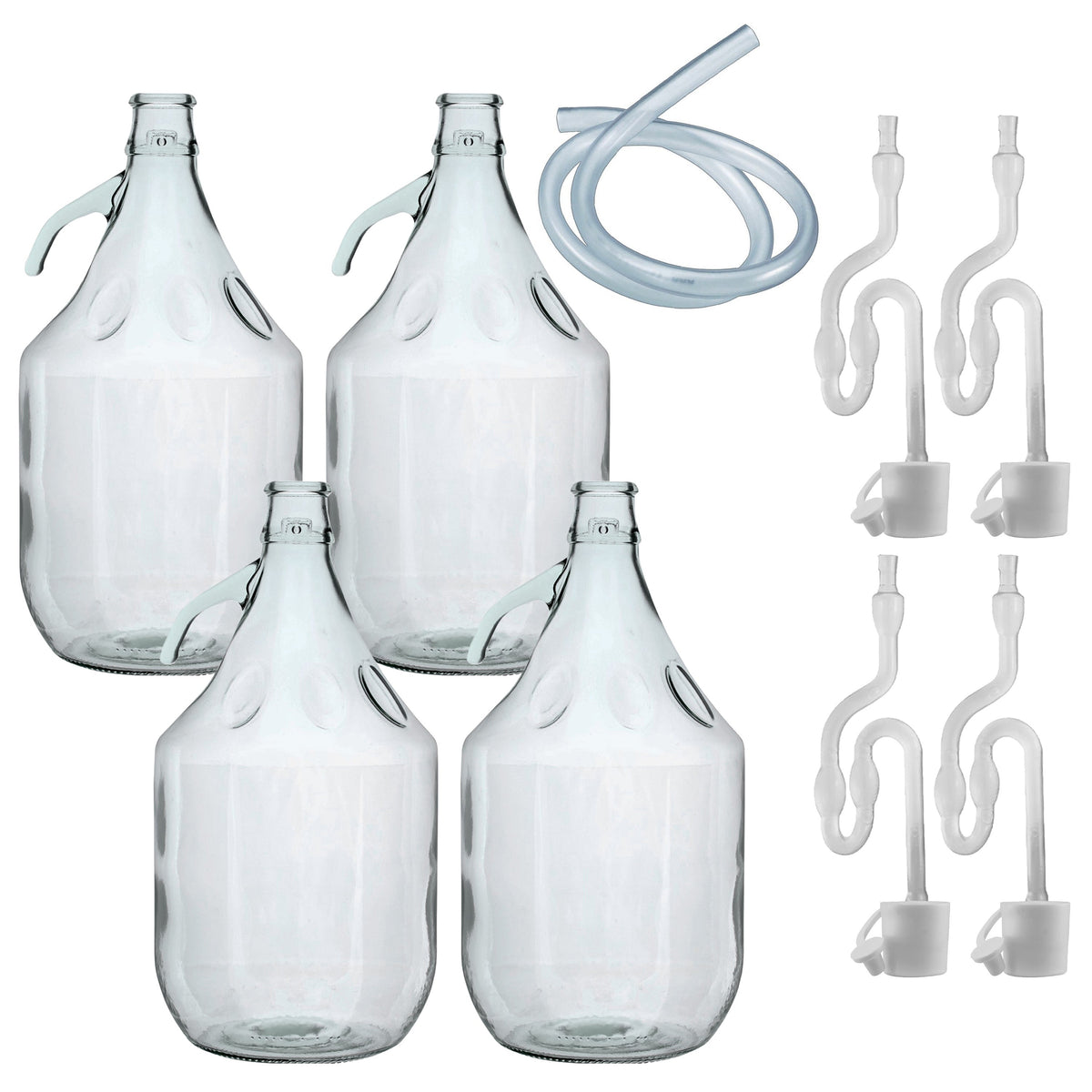 4 × 5L Glass Demijohns – Airlocks & Bungs & Syphon Tube