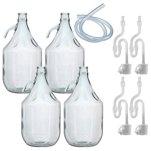 4 × 5L Glass Demijohns – Airlocks & Bungs & Syphon Tube