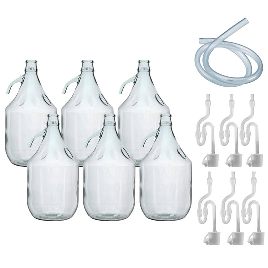 6 × 5L Glass Demijohns – Airlocks & Bungs & Syphon Tube
