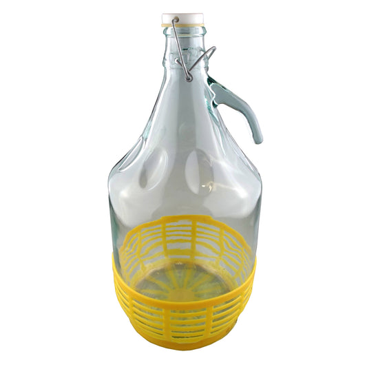 5L Glass Demijohn with Swing-Top Cap & Yellow Basket