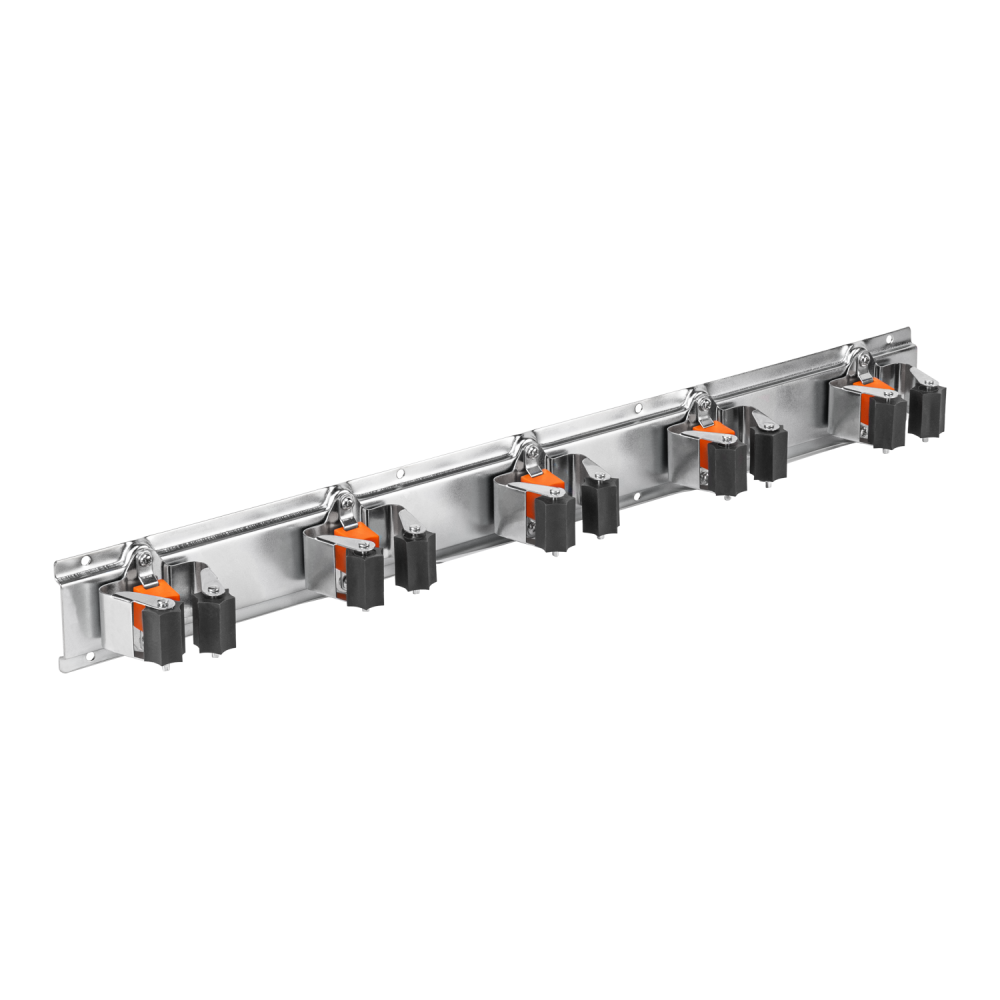 50cm wall-mounted tool-storage rail with 5 roller-grip holders.
