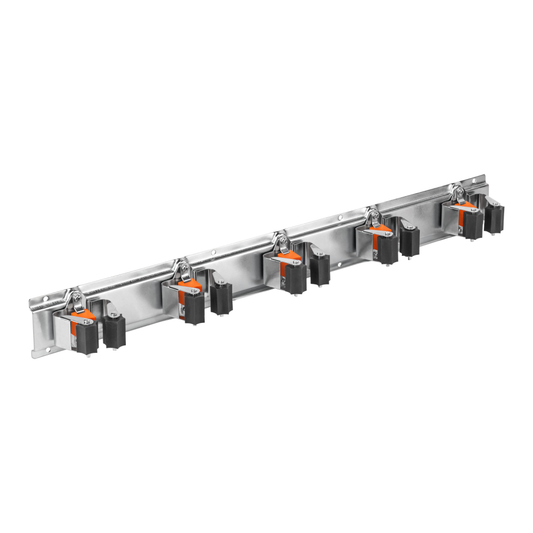 50cm wall-mounted tool-storage rail with 5 roller-grip holders.