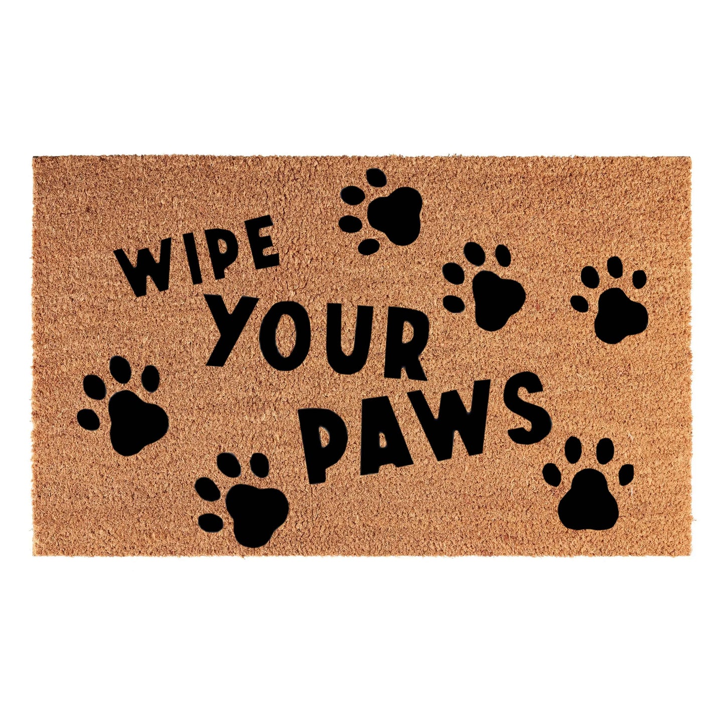 'Wipe Your Paws' Paw Print Coir Fibre Doormat with Rubber Backing (60cm x 40cm)