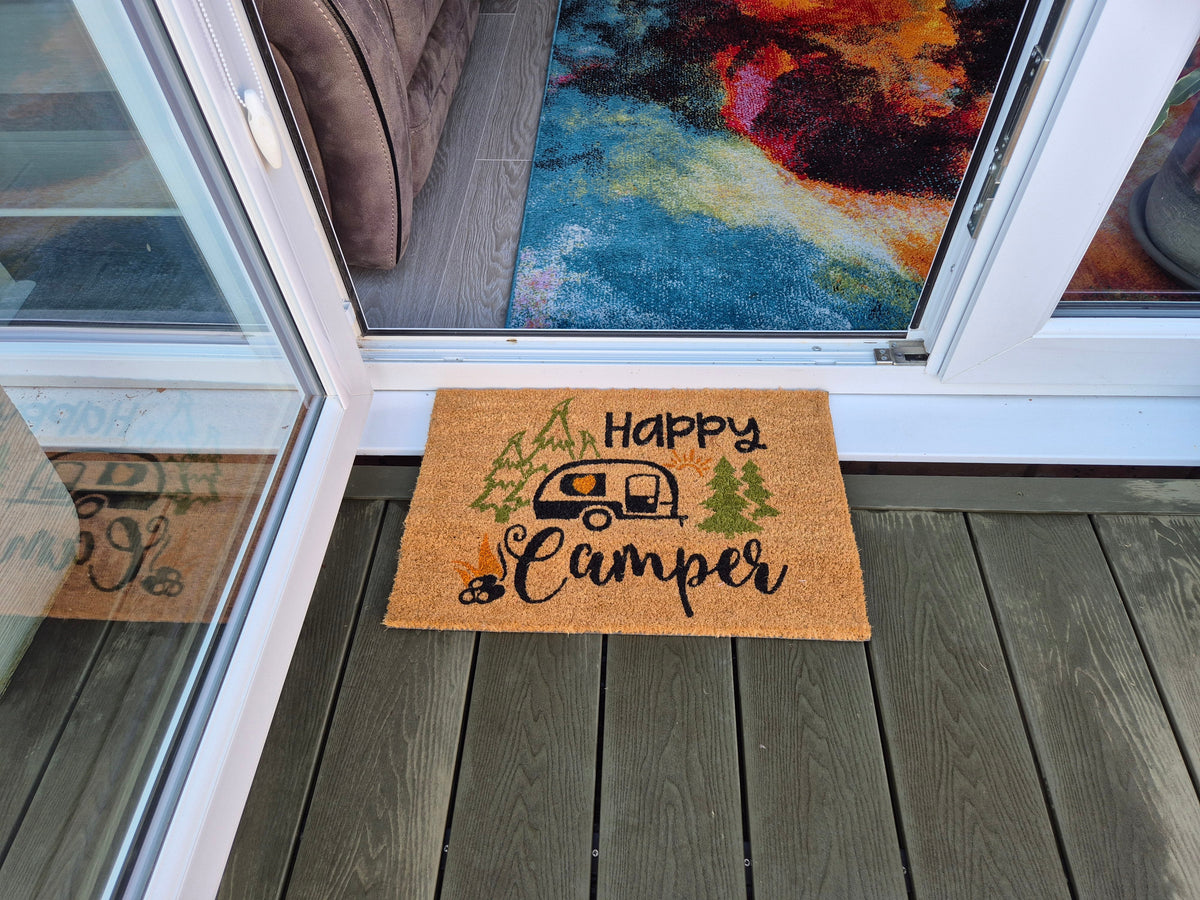 Happy Camper Coir Doormat – 40 × 60cm