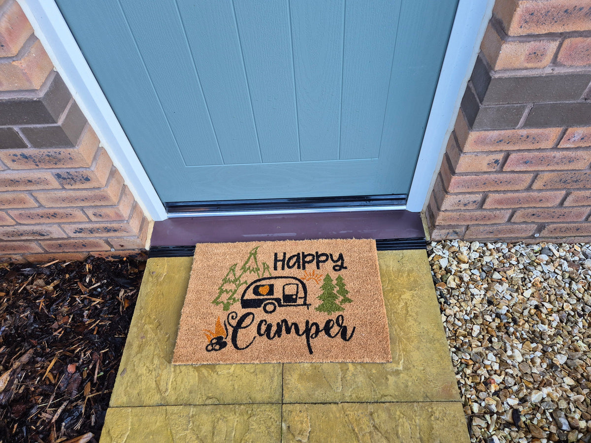 Happy Camper Coir Doormat – 40 × 60cm