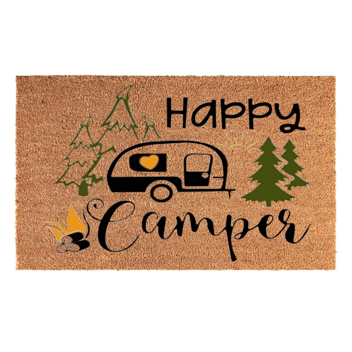 Happy Camper Coir Doormat – 40 × 60cm; supplied product shown.
