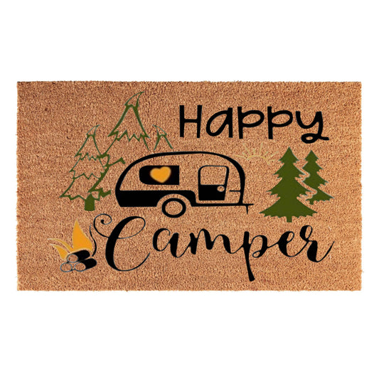 Happy Camper Coir Doormat – 40 × 60cm; supplied product shown.