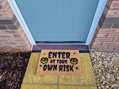 'Enter At Your Own Risk' Coir Fibre Doormat with Rubber Backing (60cm x 40cm)