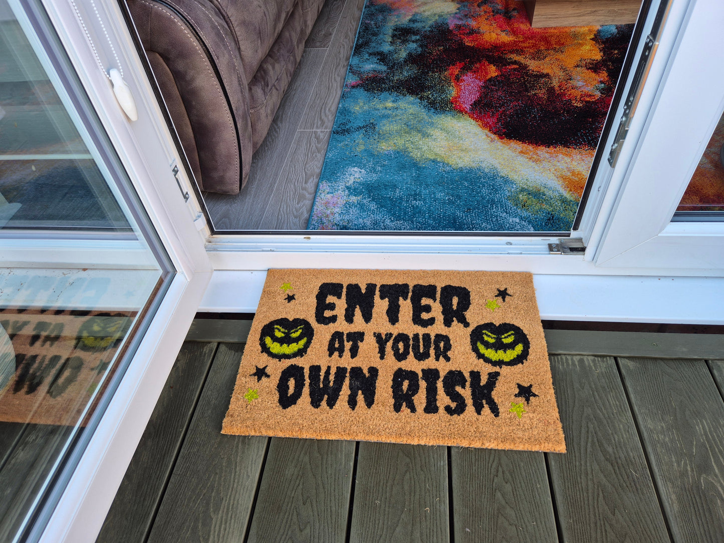 'Enter At Your Own Risk' Coir Fibre Doormat with Rubber Backing (60cm x 40cm)
