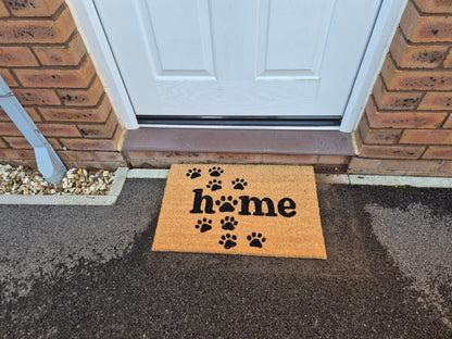 'Home' Paw Print Coir Fibre Doormat with Rubber Backing (60cm x 40cm)