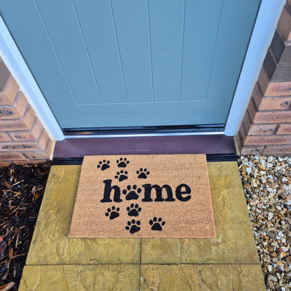 'Home' Paw Print Coir Fibre Doormat with Rubber Backing (60cm x 40cm)