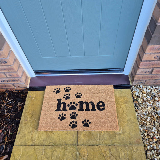 'Home' Paw Print Coir Fibre Doormat with Rubber Backing (60cm x 40cm)
