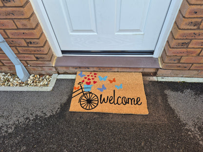 'Welcome' Butterfly Print Coir Fibre Doormat with Rubber Backing (60cm x 40cm)