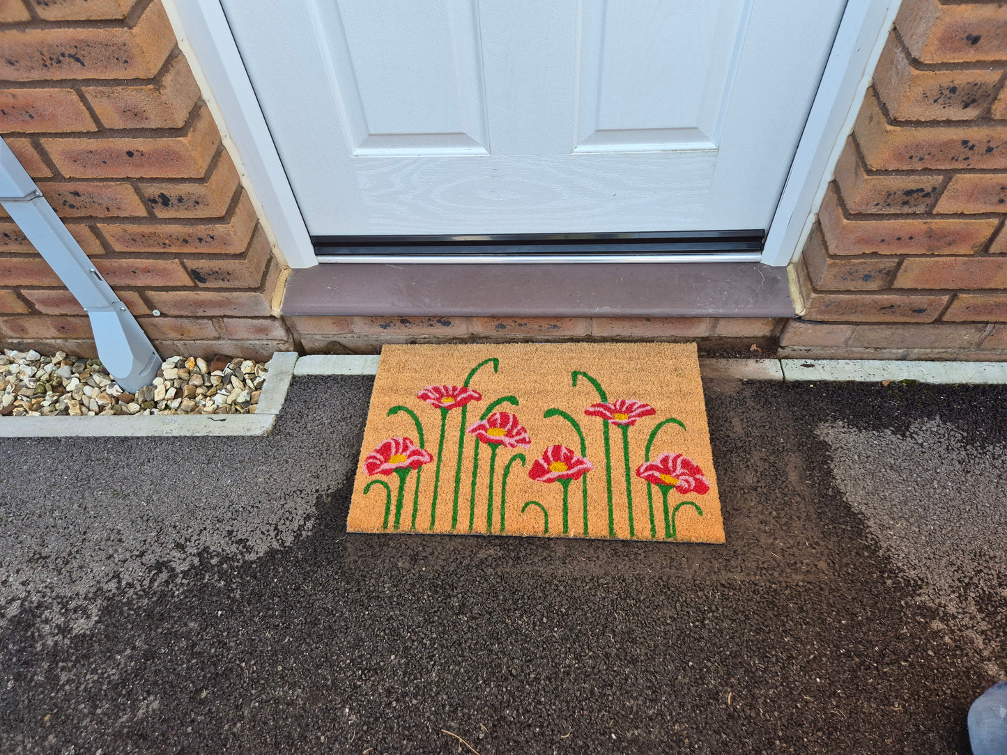 Flower Print Coir Fibre Doormat with Rubber Backing (60cm x 40cm)