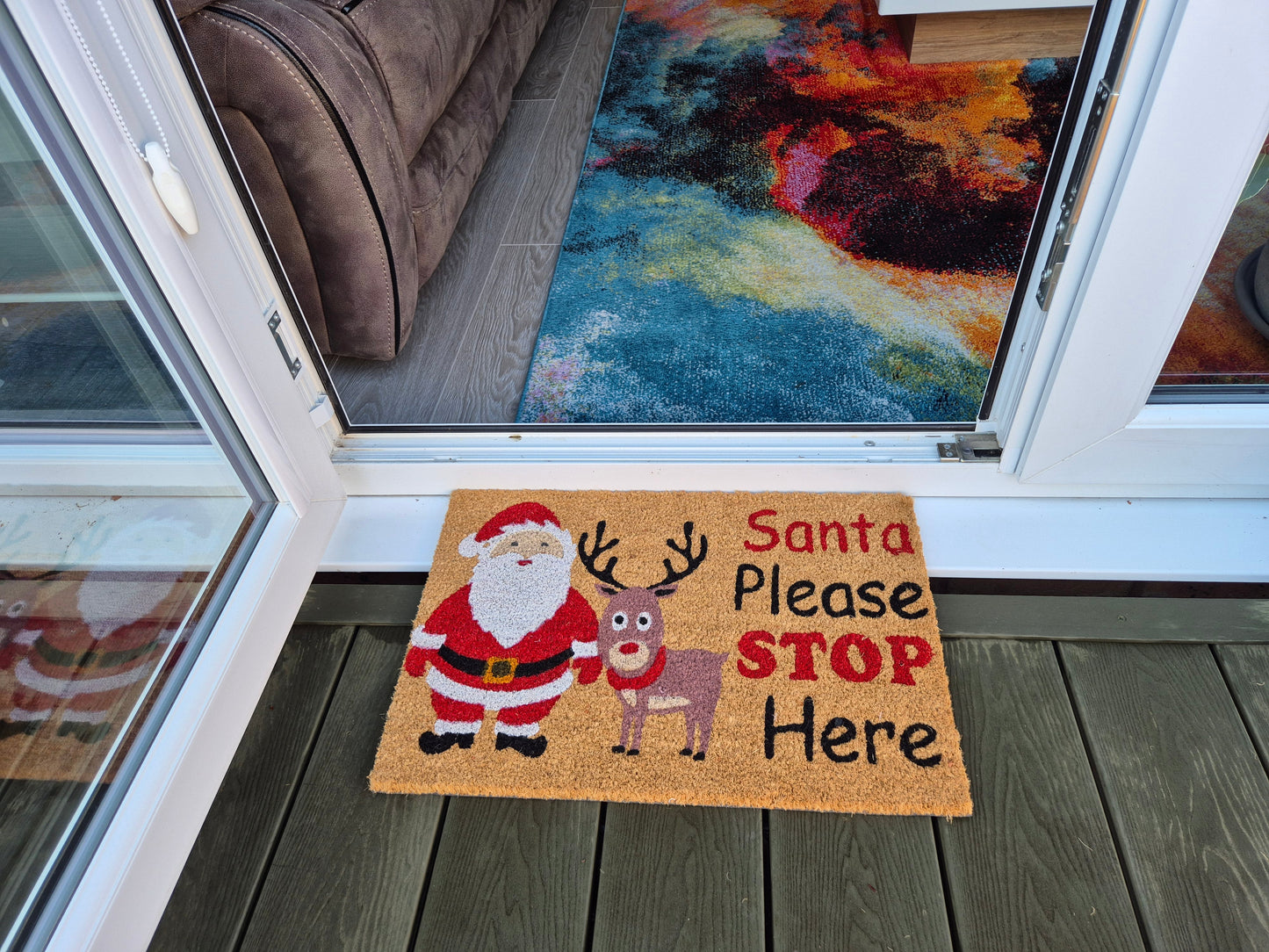 'Santa Please Stop Here' Coir Fibre Doormat with Rubber Backing (60cm x 40cm)