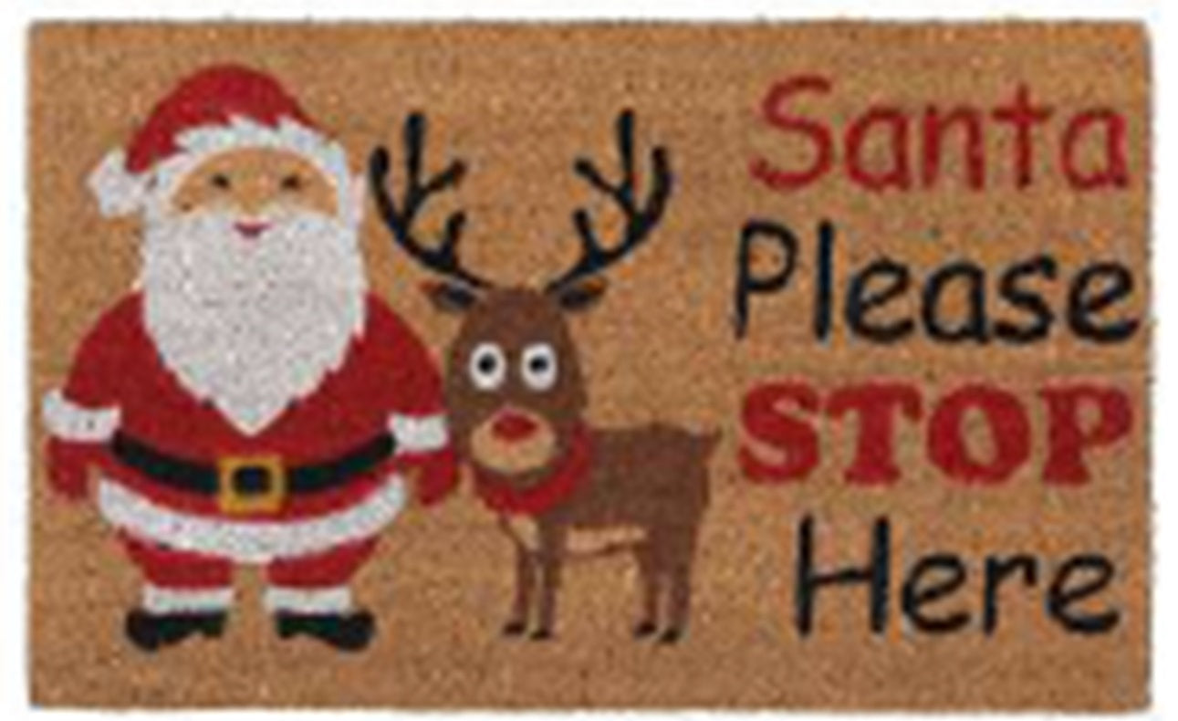 'Santa Please Stop Here' Coir Fibre Doormat with Rubber Backing (60cm x 40cm)
