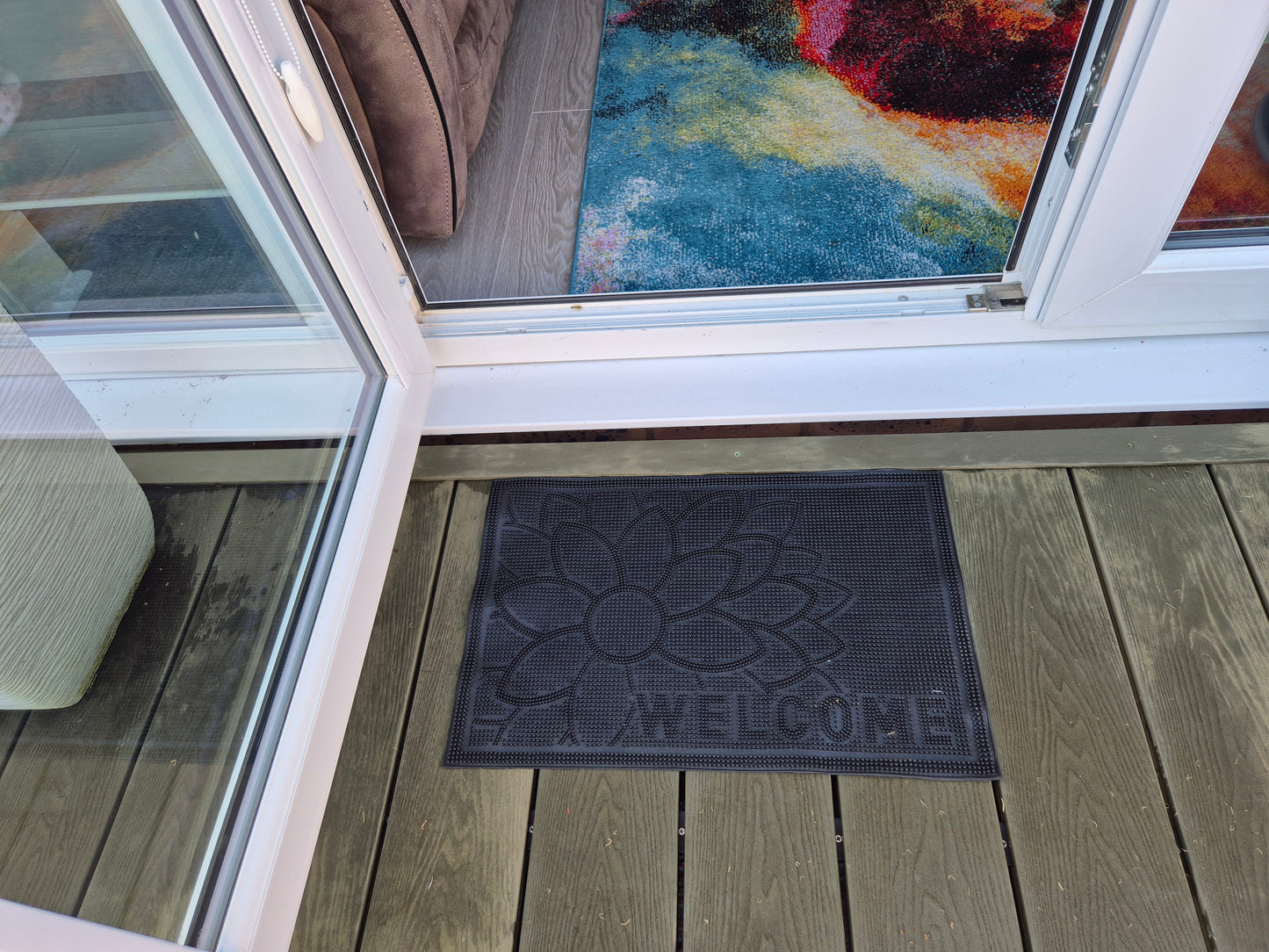 'Welcome' Large Flower Design Rubber Door Mat (60cm x 40cm)