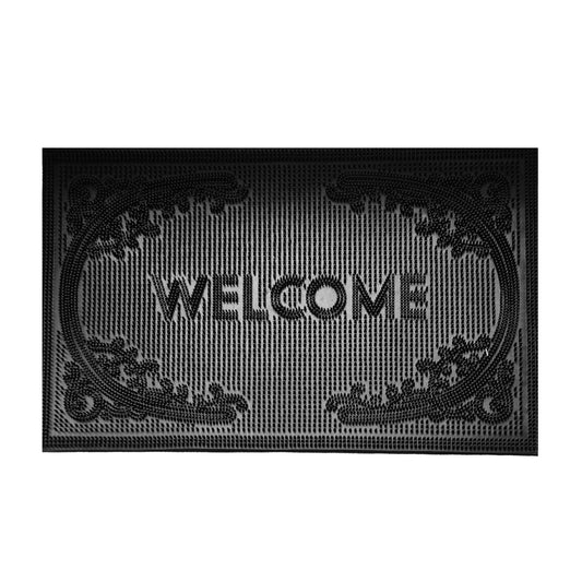 Welcome Rubber Doormat with Decorative Frame – 40 × 60cm; supplied product shown.