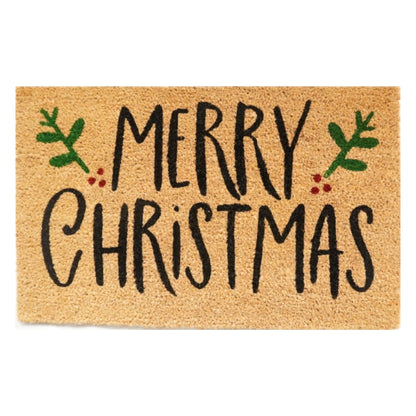'Merry Christmas' (Holly) Coir Fibre Doormat with Rubber Backing (60cm x 40cm)