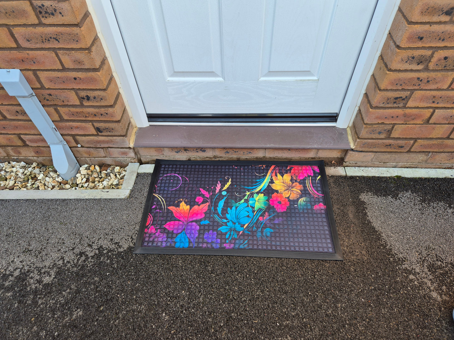 Bright Flower Print Embossed Textured Door Mat (45cm x 75cm)