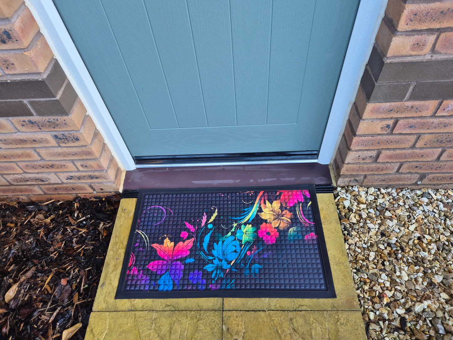 Bright Flower Print Embossed Textured Door Mat (45cm x 75cm)