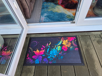 Bright Flower Print Embossed Textured Door Mat (45cm x 75cm)
