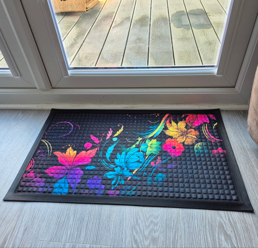 Bright Flower Print Embossed Textured Door Mat (45cm x 75cm)