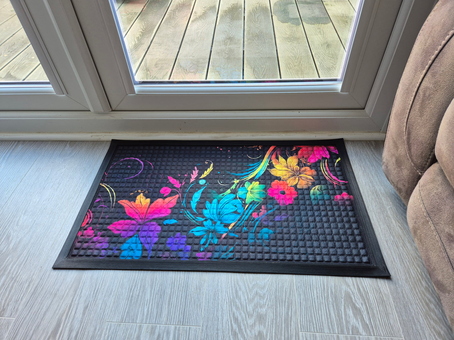 Bright Flower Print Embossed Textured Door Mat (45cm x 75cm)